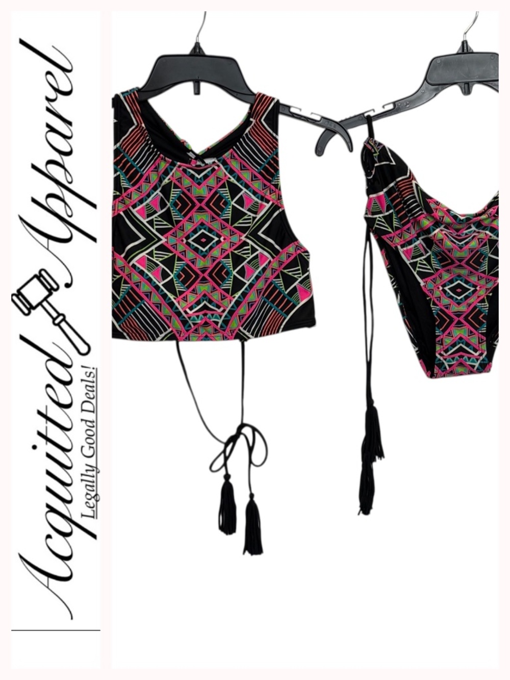 Coco Rave Black Pink Green Geometric Two-Piece Swimsuit